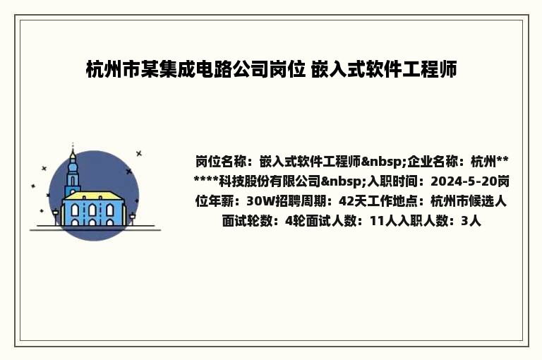 杭州市某集成电路公司岗位 嵌入式软件工程师